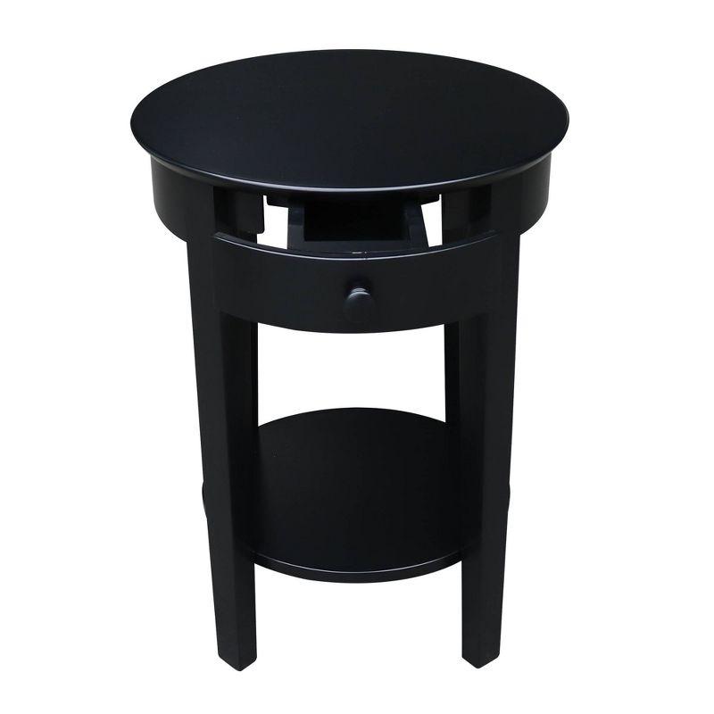 International Concepts Phillips Accent Table with Drawer Black: Solid Parawood, Mid-Century Modern, Square Shape