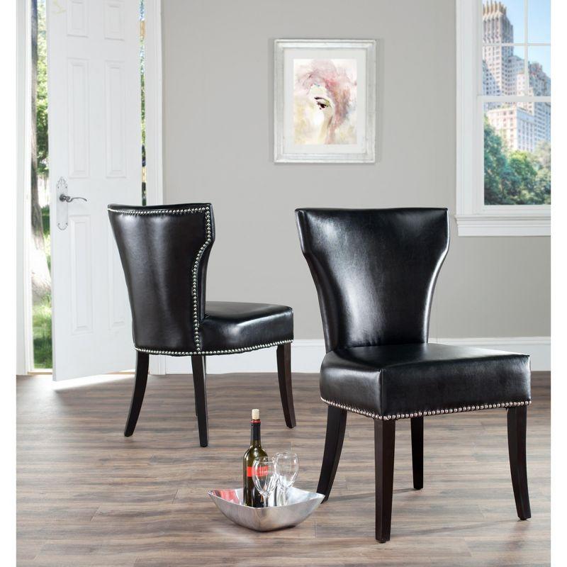 Transitional Black Leather Upholstered Side Chair with Wood Legs