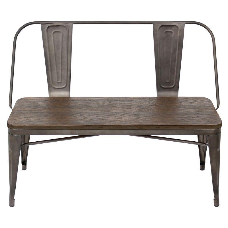 Antique Espresso Metal and Bamboo Industrial Dining Bench