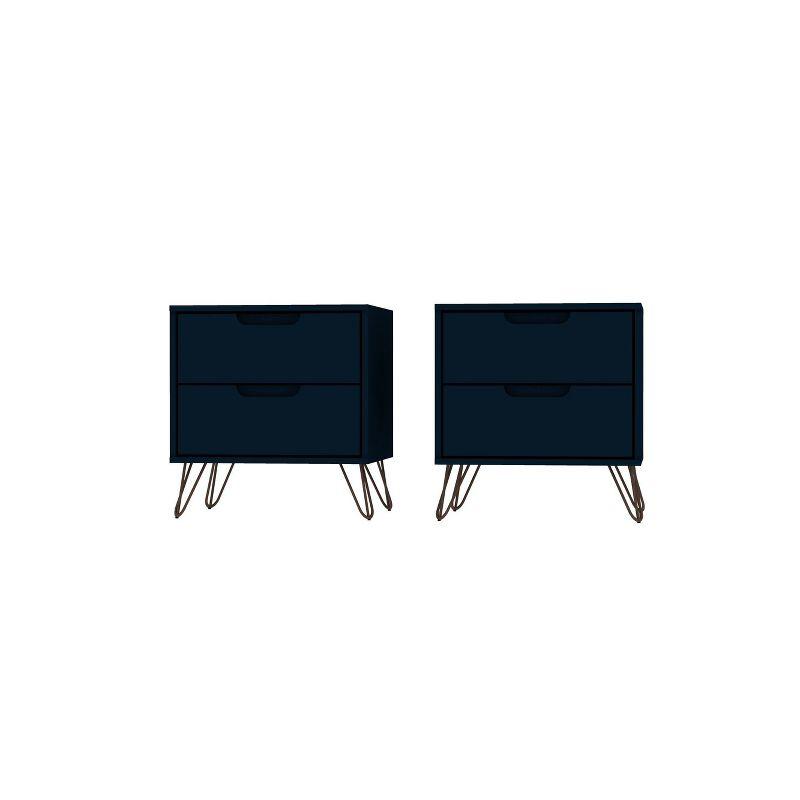 Set of 2 Rockefeller 2 Drawer Nightstands - Manhattan Comfort