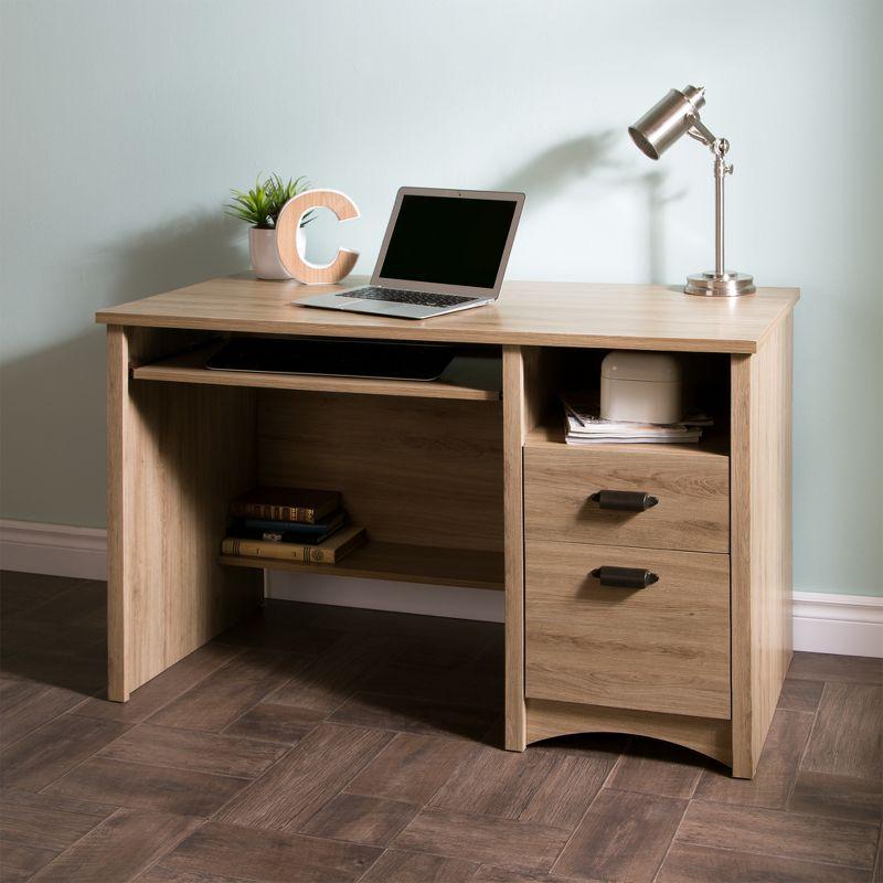 Gascony Computer Desk with Keyboard Tray Rustic Oak - South Shore: Modern Hutch Design, CPU Storage, Laminate Surface