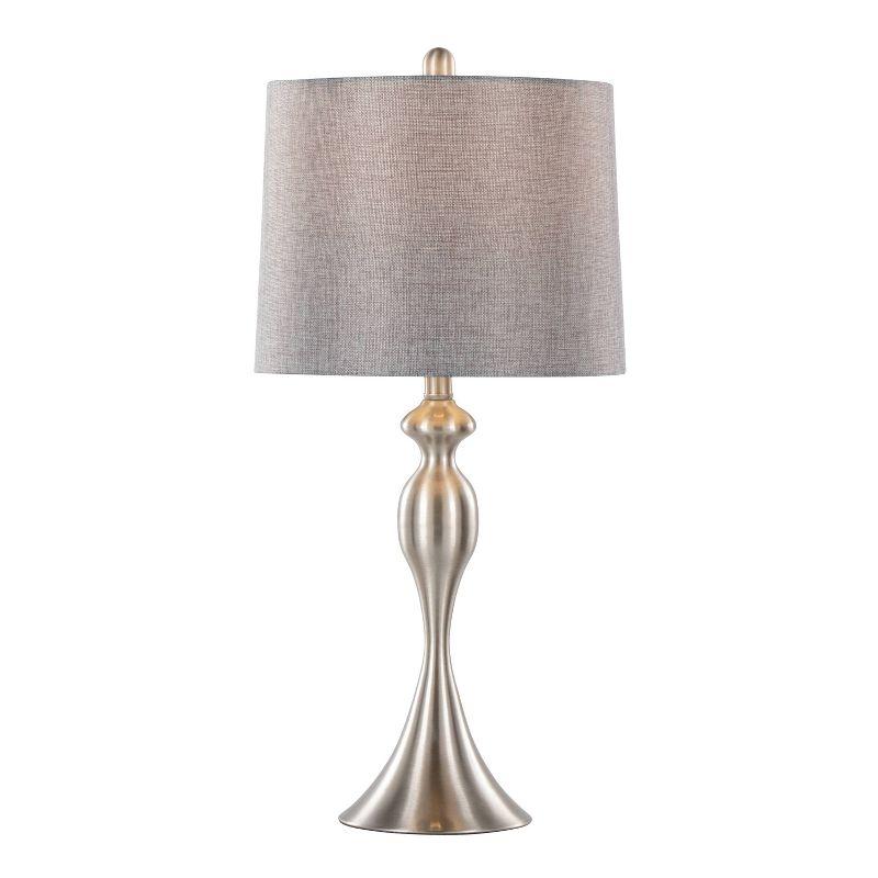 LumiSource (Set of 2) Ashland 27" Contemporary Metal Table Lamps Brushed Nickel with Gray Textured Linen Shade from Grandview Gallery: UL Listed