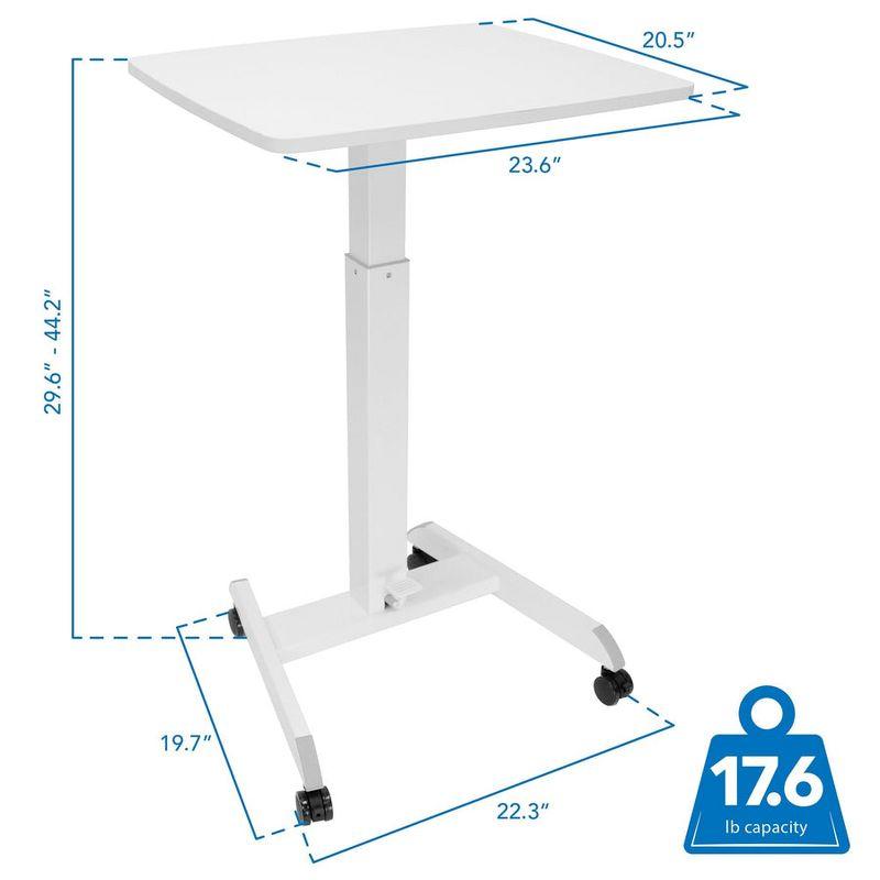 Mount-It! Height Adjustable Rolling Laptop Desk with Wheels | 23.6" x 20.5" | Sit Stand Mobile Workstation Cart w/ Pneumatic Spring Lift | White