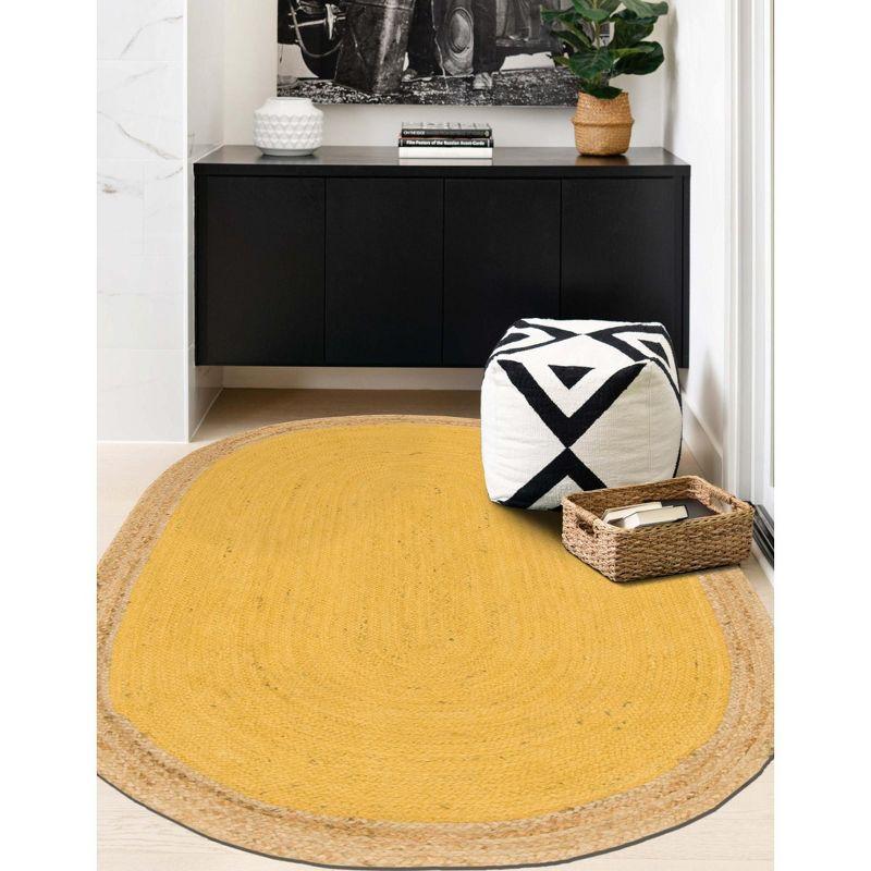 Yellow Oval Braided Jute 8' x 10' Area Rug