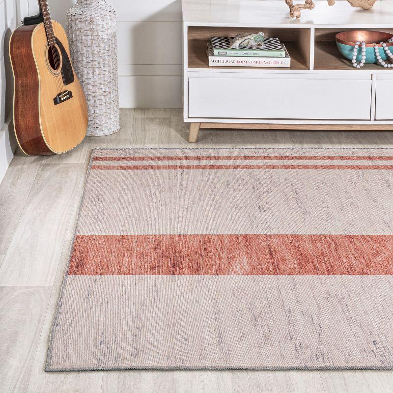 Raita Modern Distressed Stripe Machine-Washable Area Rug - JONATHAN Y