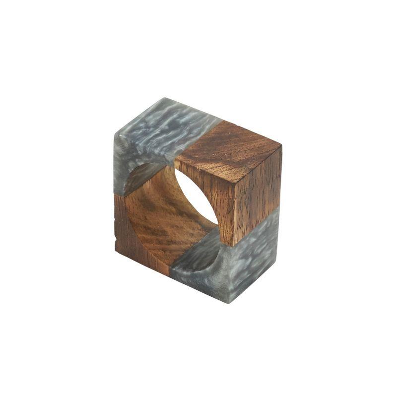 Gray Mango Wood and Resin Square Napkin Rings, Set of 4