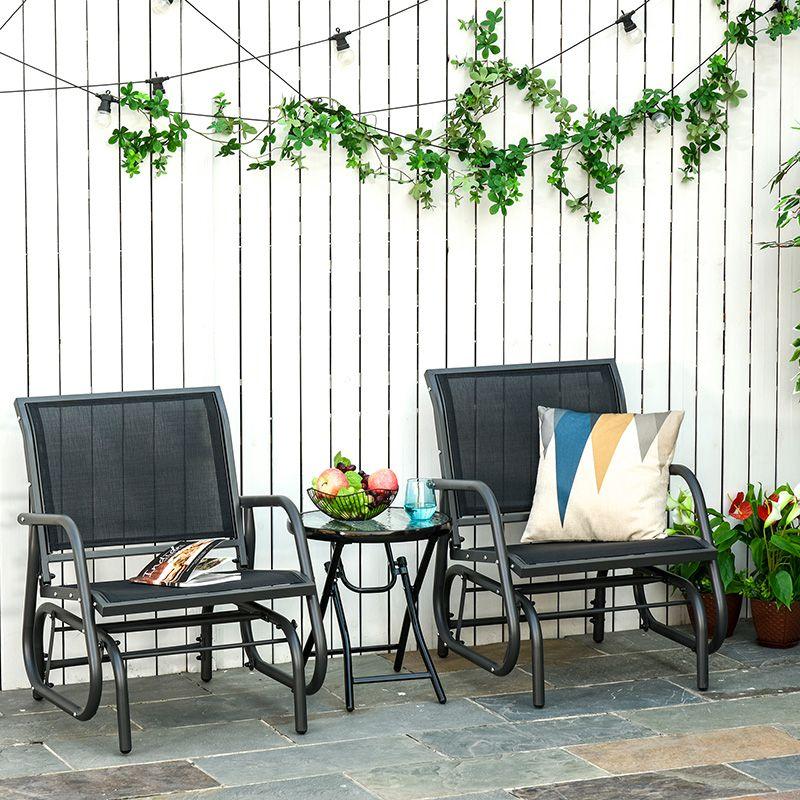 Outsunny Outdoor Glider Chairs, Swing Chair with Breathable Mesh Fabric, Curved Armrests and Steel Frame for Porch, Garden, Poolside, Balcony, Black