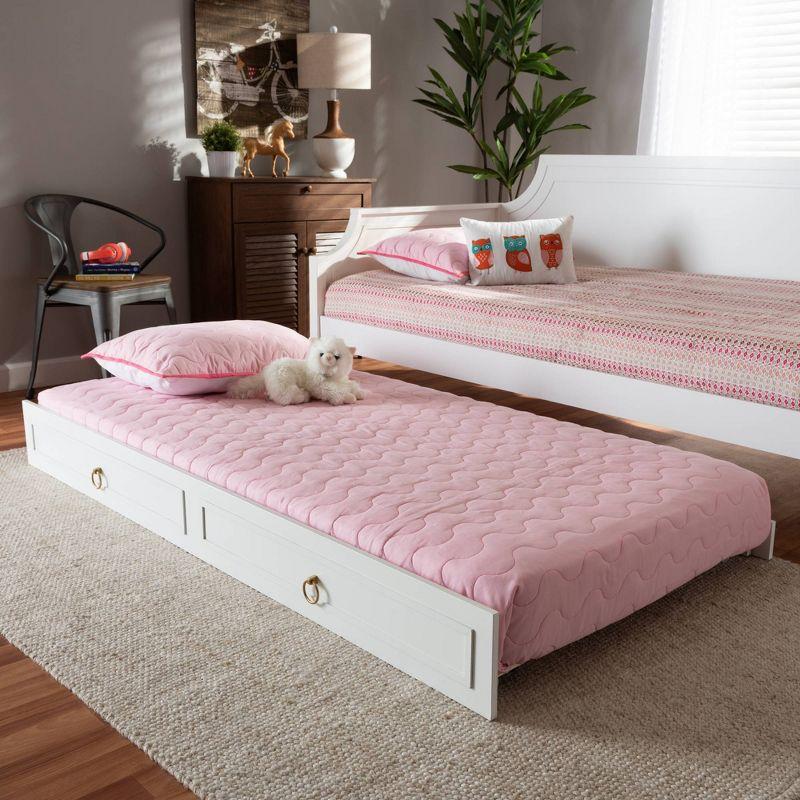 Mariana White Wood Twin Trundle Bed with Drawer