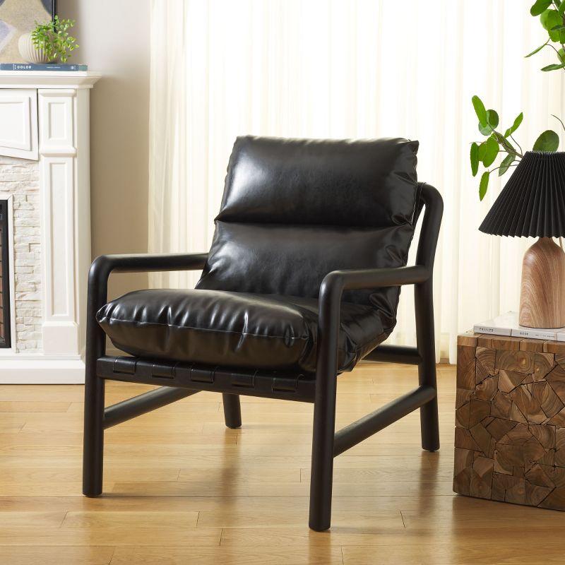 Claxon Black Faux Leather Wood Accent Chair