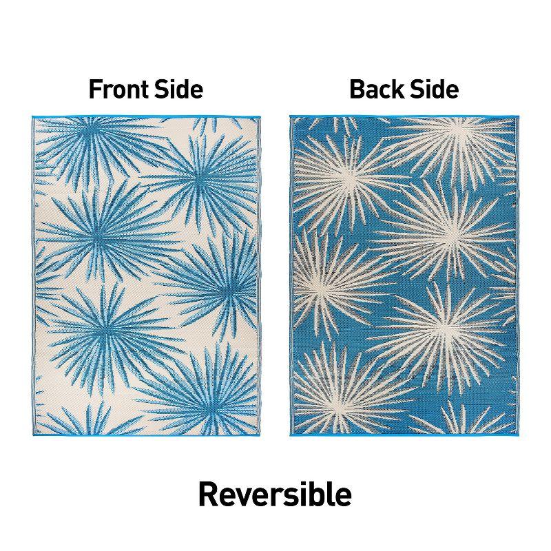 Blue Floral Reversible Synthetic 5' x 7' Outdoor Rug