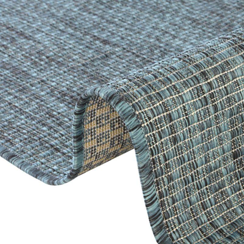 Teal and Navy Blue 9' x 12' Outdoor Flat Woven Rug