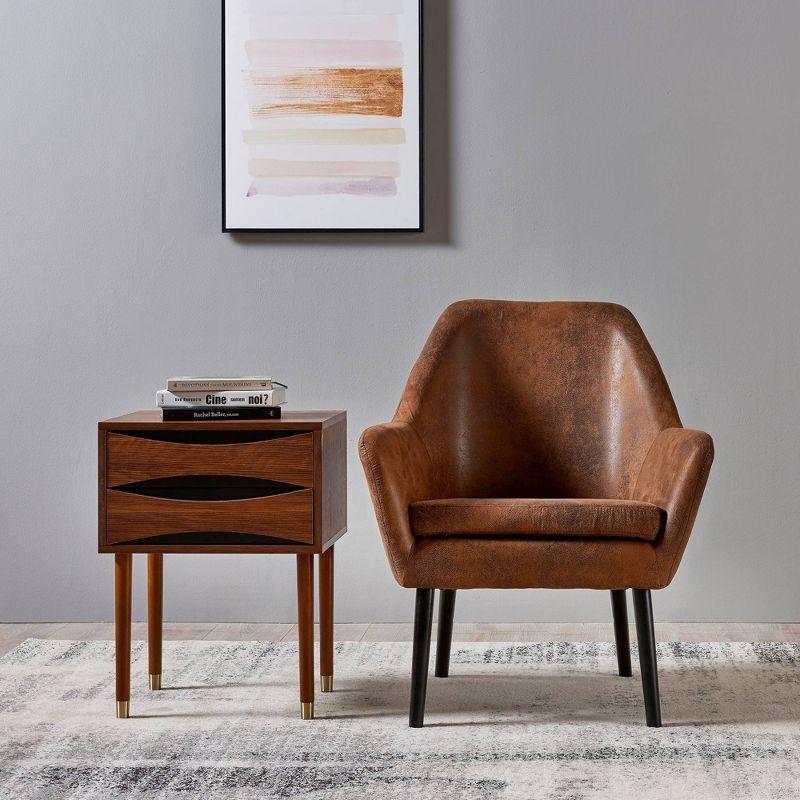 Walnut and Brass Rectangular Side Table with Storage