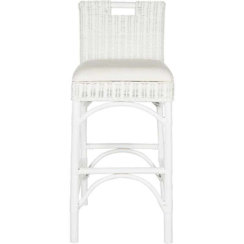 Transitional White Rattan Bar Stool with Comfy Cushion