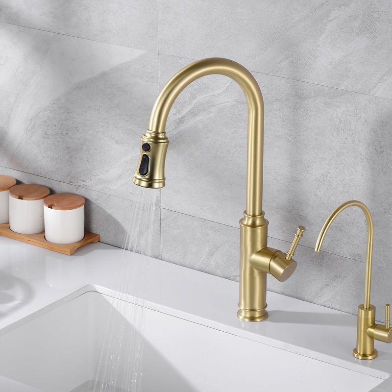 Pull Down Kitchen Sink Faucet with Dual Function Sprayer, High Arc Single Handle, Brushed Gold