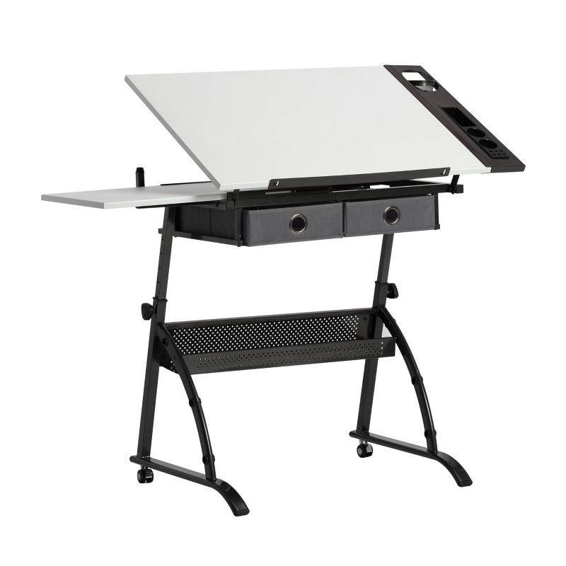 Core Drawing Table & Stool Set, Adjustable Art Desk with Storage, Charcoal Black/White - Studio Designs: Laminate Surface, Metal Frame