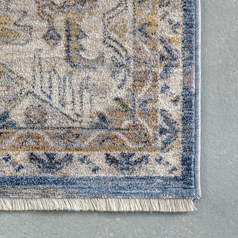 Reversible Distressed Medallion 3' x 5' Blue Synthetic Area Rug