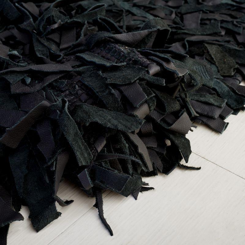 Leather Shag LSG601 Handwoven Accent Rug - Black - 3'x5' - Safavieh