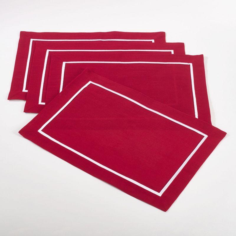 Cherry Red Fabric Placemats with White Border, Set of 4