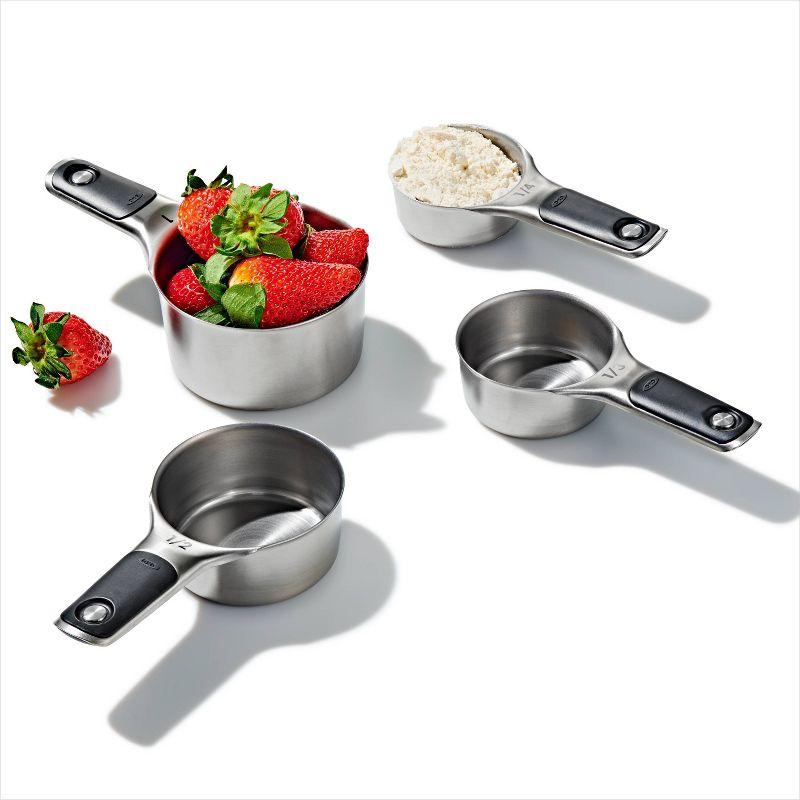OXO 4pc Stainless Steel Magnetic Measuring Cups Set Black: Nesting Design, Dishwasher-Safe, Includes 1 Cup to 1/4 Cup