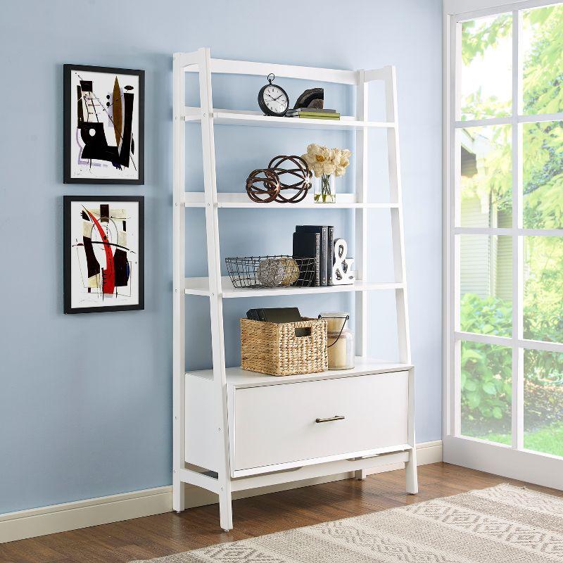 Mid-Century Modern White Wood Large Etagere Bookcase