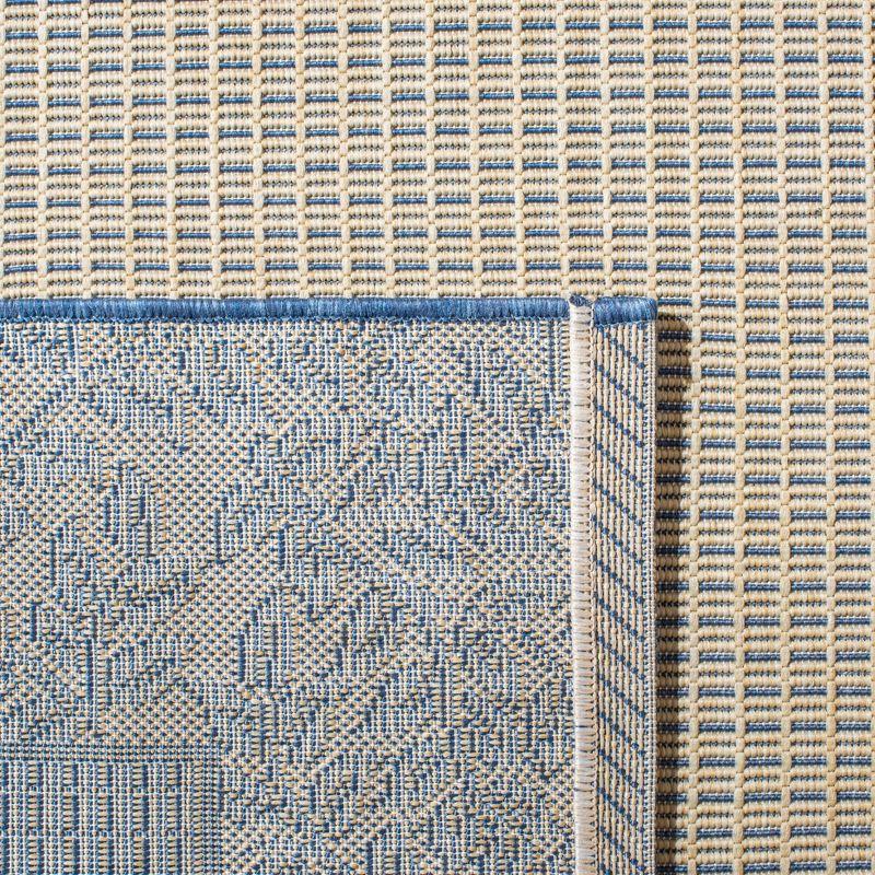 Courtyard CY0727 UV & Stain Resistant Non-Shedding Power Loomed Indoor/Outdoor Area Rug - Natural/Blue - 6'7"x6'7" - Safavieh