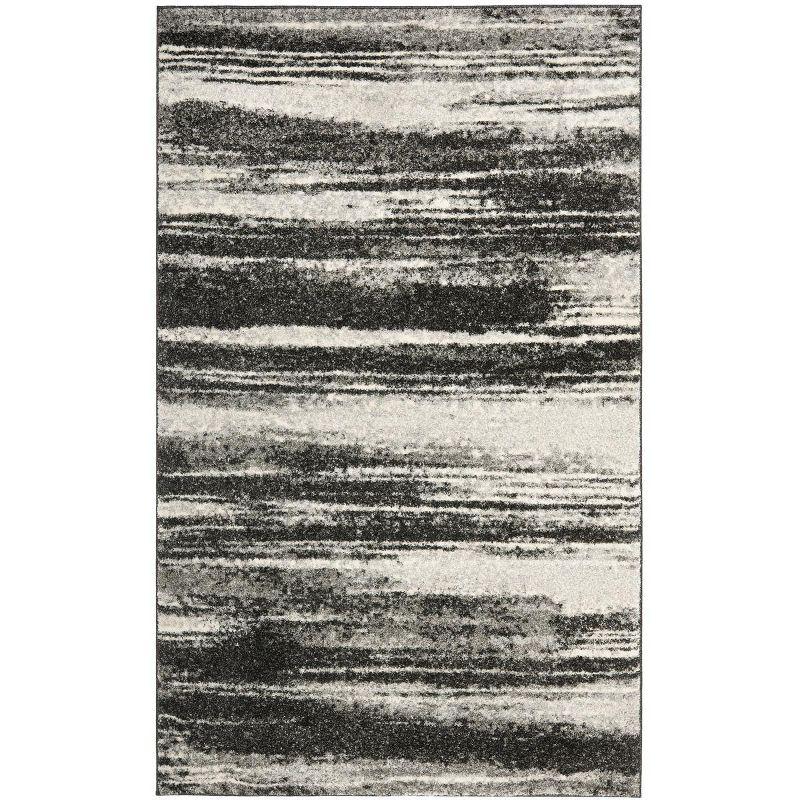 Abstract Dual-Tone Shag Rug, 6' x 9', Dark Grey & Light Grey, Hand-Knotted