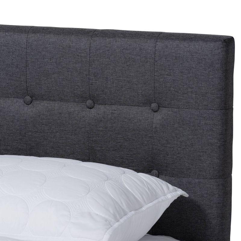 Devan King-Sized Walnut Wood & Grey Upholstered Tufted Bed