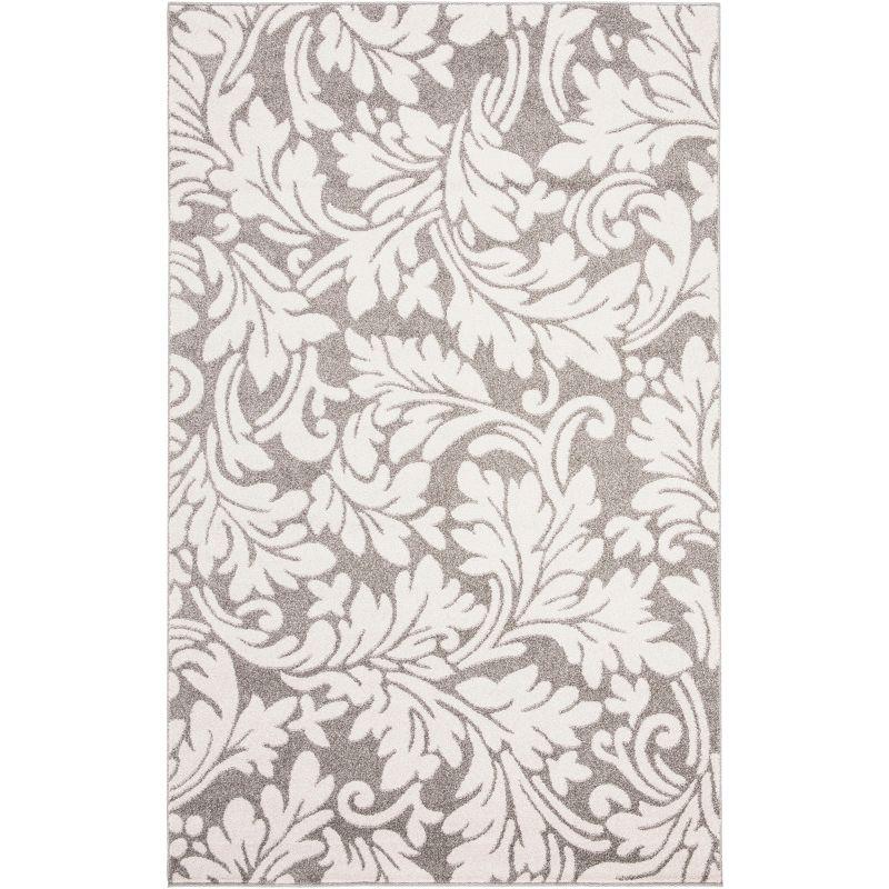 Dark Grey and Beige Floral Synthetic Area Rug