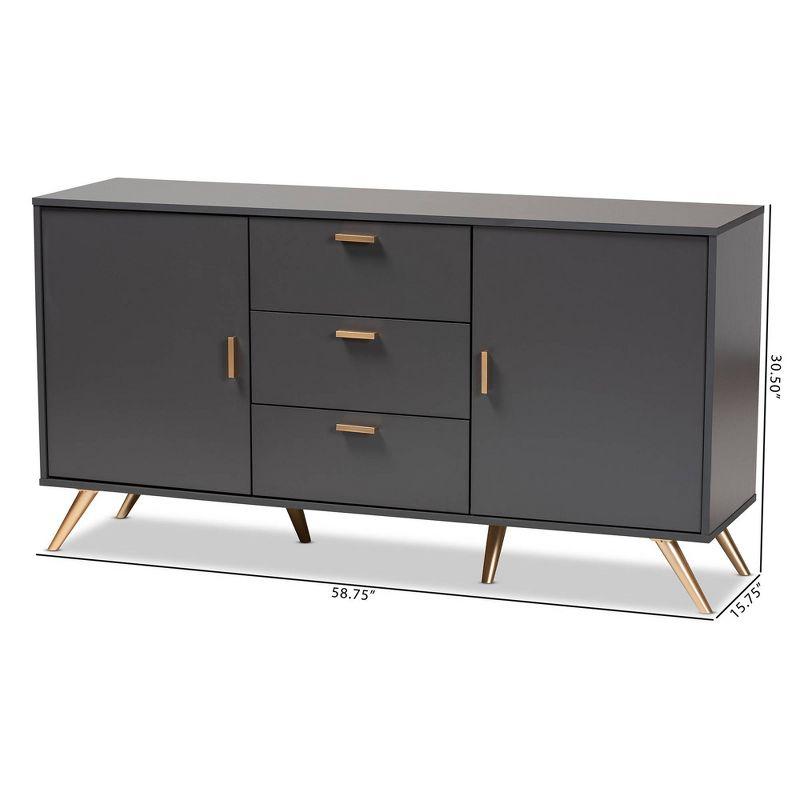 Baxton Studio Kelson Wood 2 Door Sideboard Buffet Dark Gray/Gold: Mid-Century Modern Storage Console with 3 Drawers