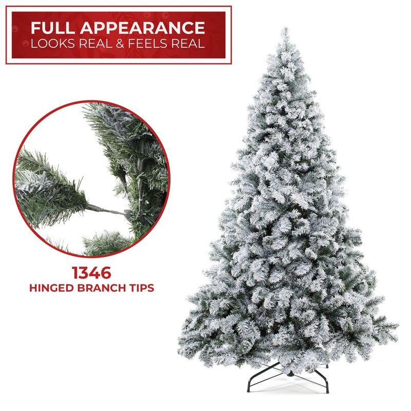 Casafield Realistic Snow-Flocked Pine Artificial Holiday Christmas Tree with Sturdy Metal Stand