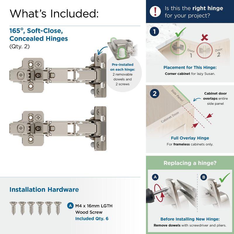 Full Overlay Frameless 165 Degree Lazy Susan Bi-Fold Door Soft Close Concealed Cabinet Hinge - Pair