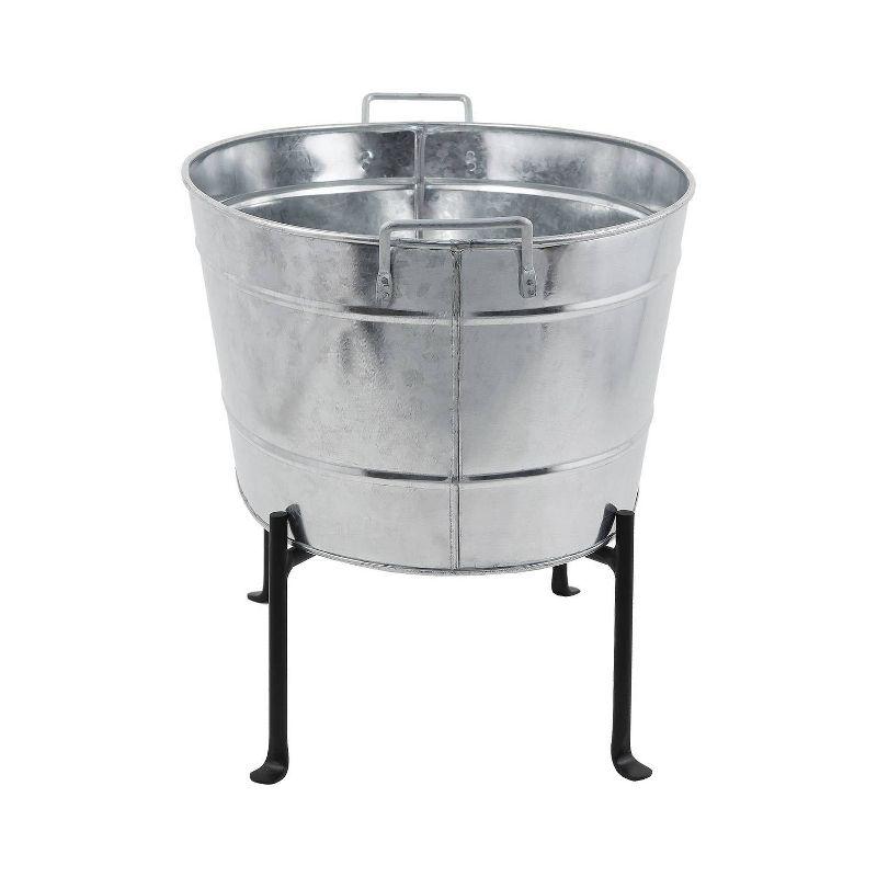 24" Classic Oval Galvanized Tub With Folding Stand Steel - ACHLA Designs: Wrought Iron Beverage & Plant Stand