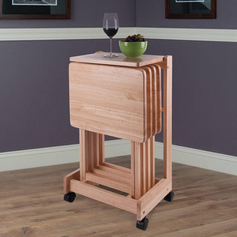 Winsome 5pc Brienda Flip Top Snack Table Natural: Wood TV Dinner Tray Set, Criss Cross Base
