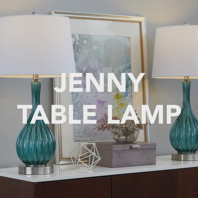 LumiSource (Set of 2) Jenny 27.25" Contemporary Glass Table Lamps Clear Crackle Glass Gold Metal and White Linen Shade from Grandview Gallery