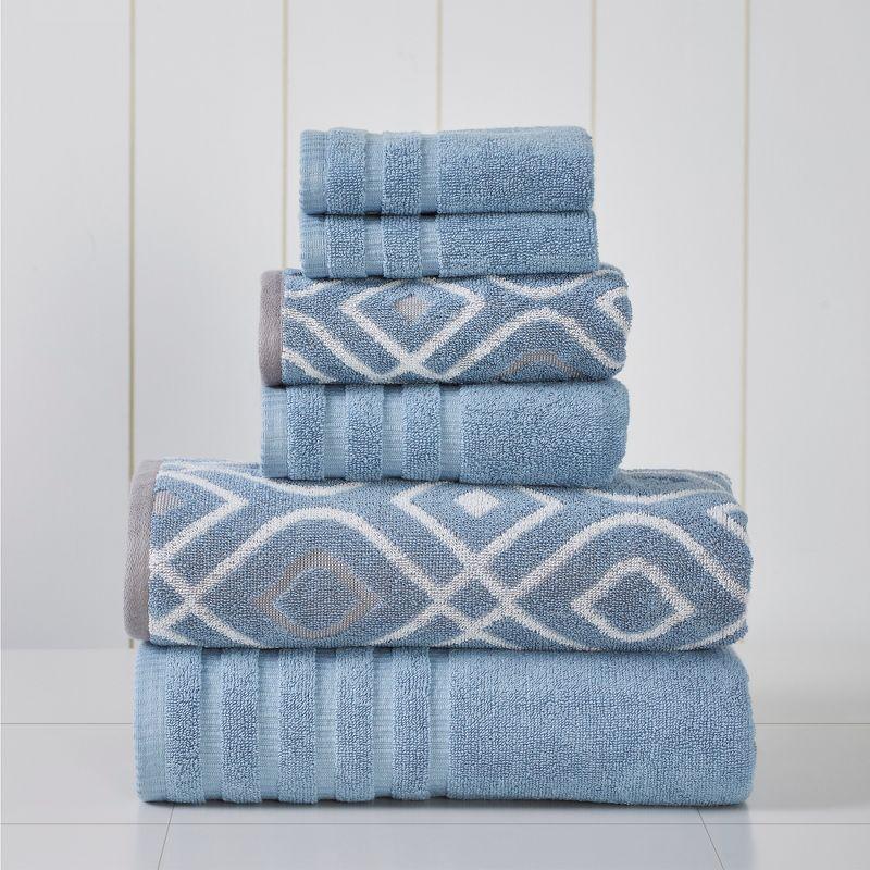 Modern Threads 6 Piece Set, 2 Bath Towels, 2 Hand Towels, 2 Washcloths Yarn Dyed Jacquard/Solid Towel Set Oxford
