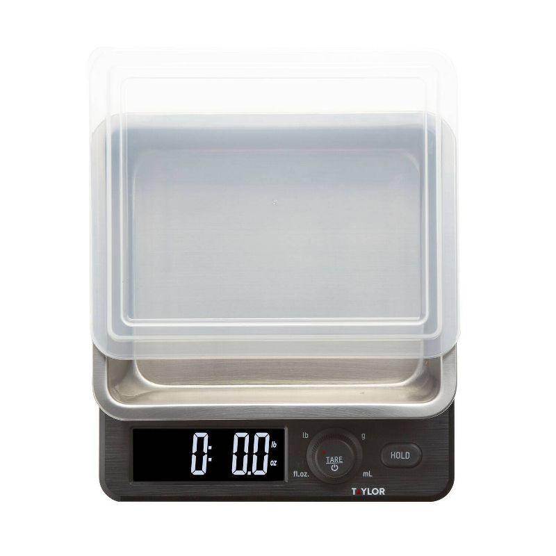 Taylor 22lb Stainless Steel Digital Kitchen Food Scale with Container Black/Gray: Oversized Display, 22lb Capacity