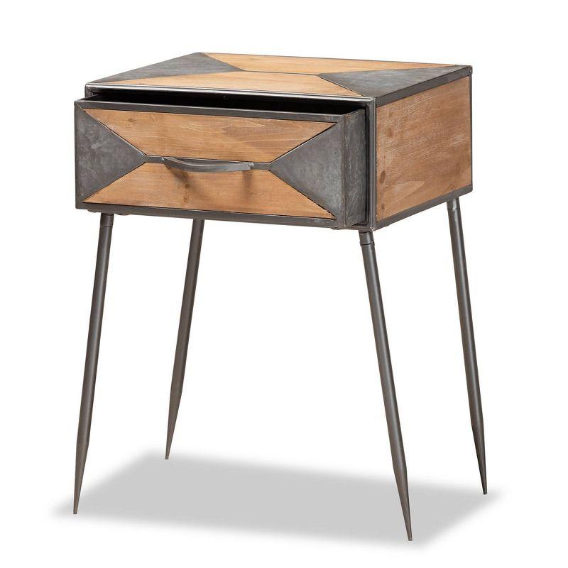 Laurel Metal and Wood 1 Drawer Nightstand Gray/Brown - Baxton Studio: Contemporary Bedside Table with Storage