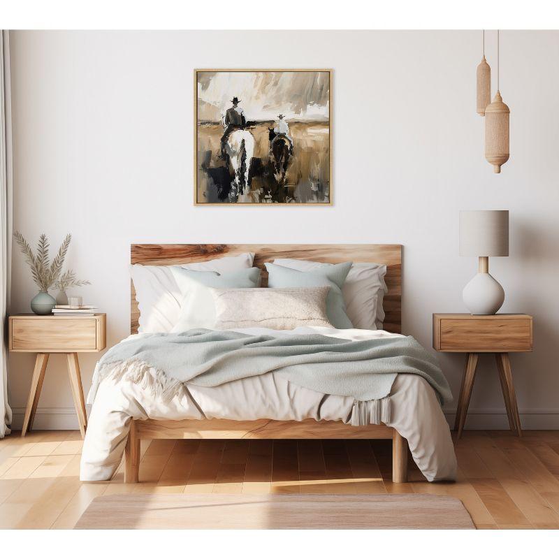 Kate & Laurel All Things Decor 30"x30" Sylvie Cowboy Horseback Neutral 2 Framed Canvas by Creative Bunch Natural