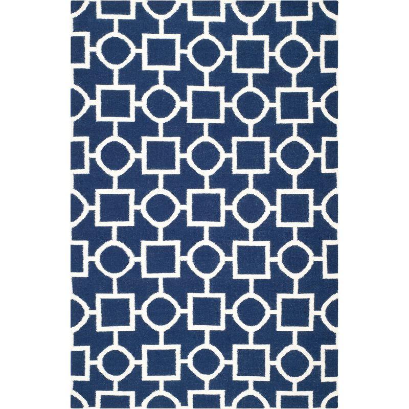 Ivory and Navy Geometric Wool 6' x 9' Area Rug