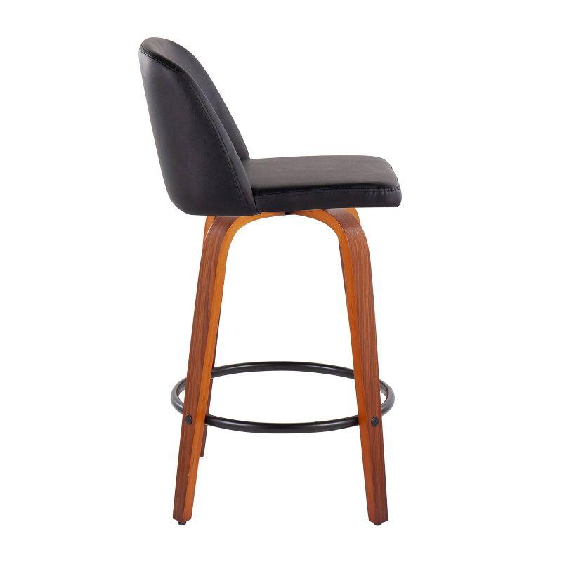 Toriano Swivel Counter Stool in Black Faux Leather with Wood Base