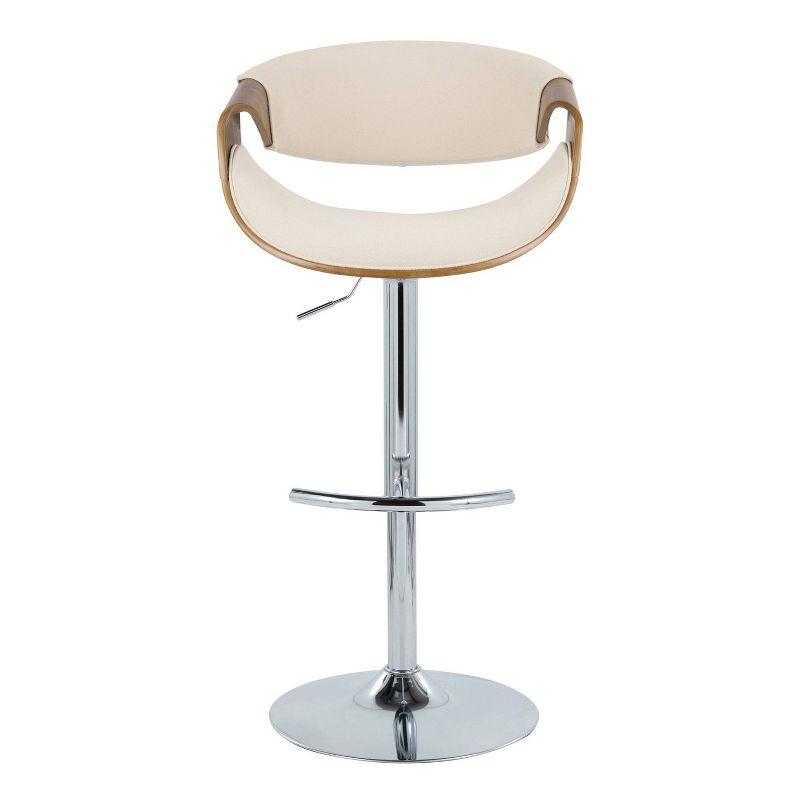 Beige Adjustable Swivel Barstool with Walnut Armrests and Chrome Footrest