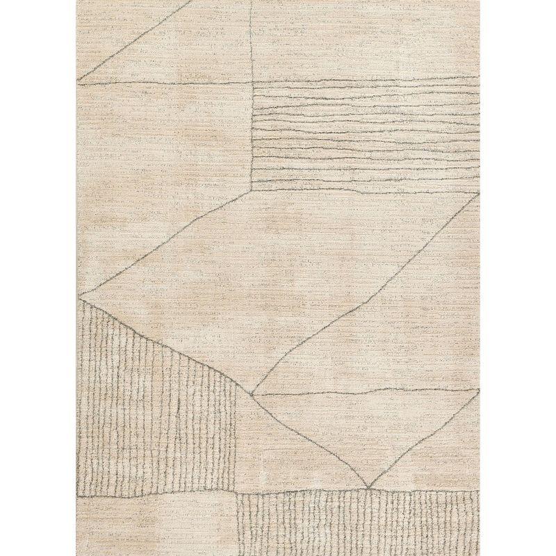 Ivory Geometric Rectangular Stain-Resistant Synthetic Area Rug