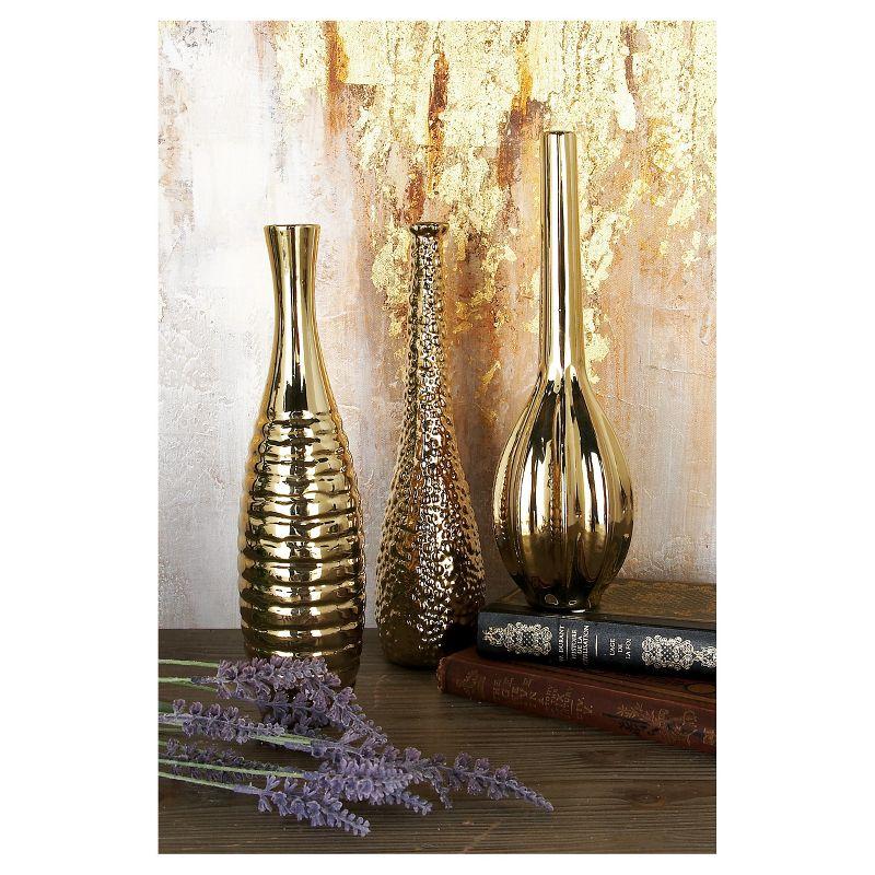 Olivia & May Decorative Ceramic Vases Gold 12" 3pk: Stoneware Novelty Containers, Spot Clean, Set of Three