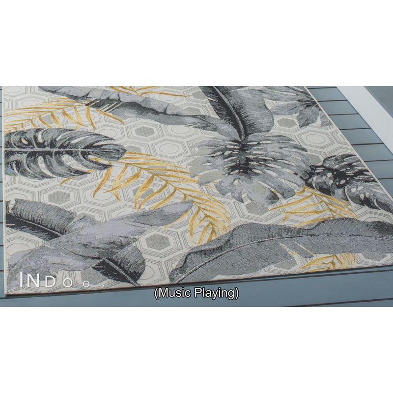 Tropical Paradise Gray & Gold Synthetic Area Rug - 5'3" x 7'6"