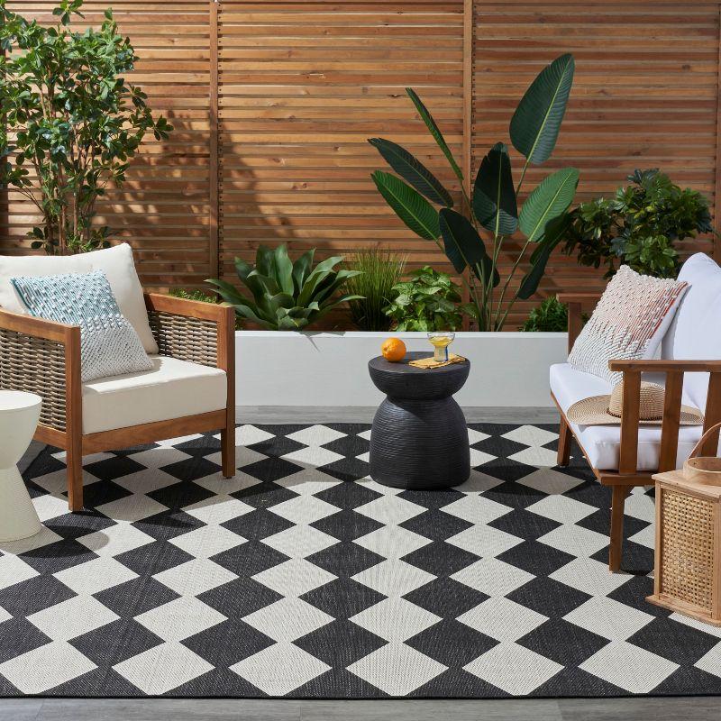 Nourison Positano Retro Diamond Flatweave Indoor Outdoor Low Pile Area Rug Black 8' x 10'