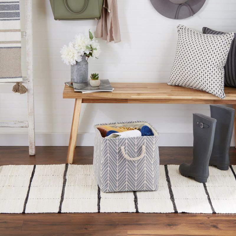 Design Imports Polyester Bin Herringbone Gray Square 13X13X13