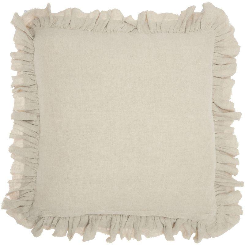 Natural Linen Frilled Border 24" Square Throw Pillow Set