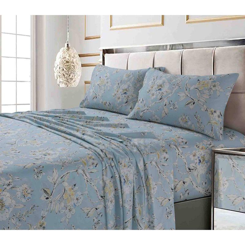 Tribeca Living Tribeca Living Printed 300 Thread Count Sheets 100% Egyptian-Quality Cotton With Sateen Weave Floral Sheet Set