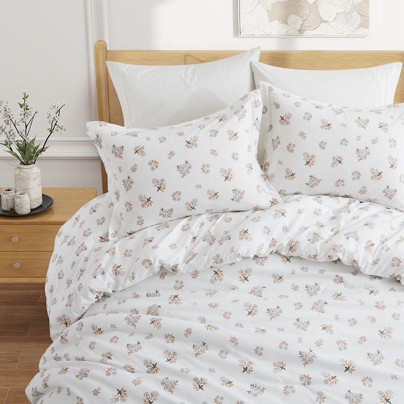 Peace Nest Floral Printed Comforter Set with Pillowcases, Bedding Set for All Season, White, King