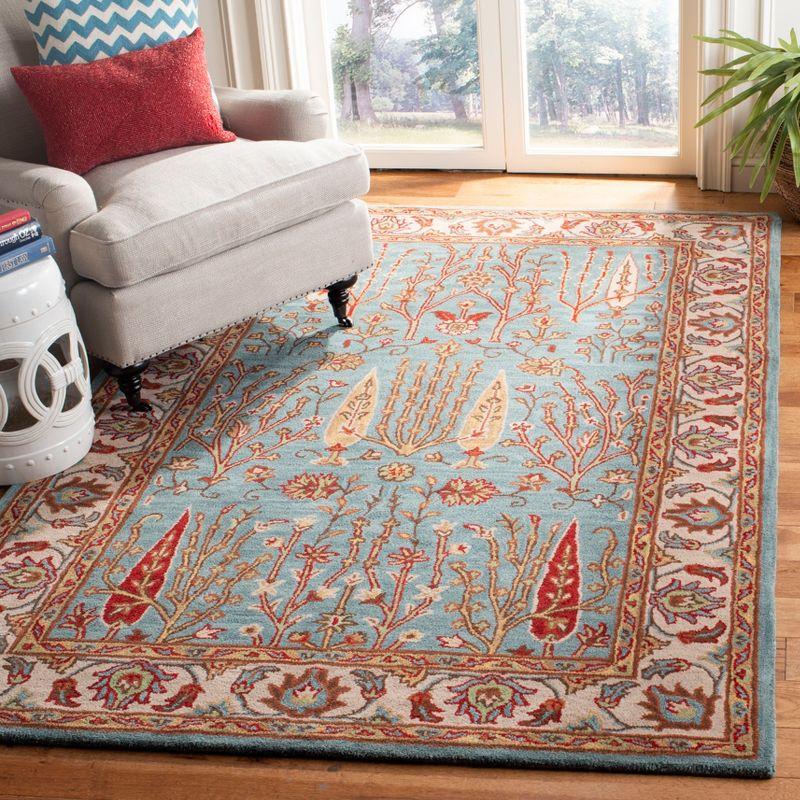 Elegant Heritage Blue Ivory Square Wool Rug 6' x 6'